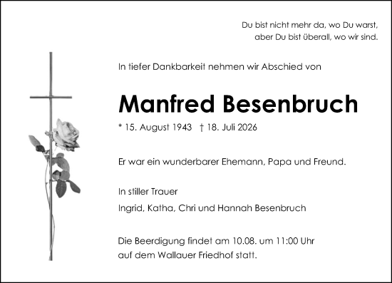Traueranzeige von Manfred Besenbruch von Wiesbadener Kurier