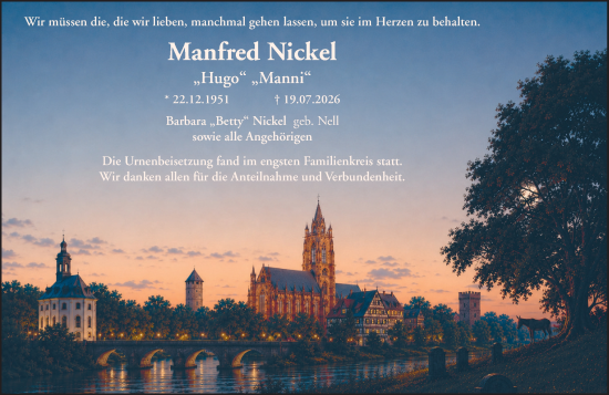 Traueranzeige von Manfred Nickel von Wetzlarer Neue Zeitung