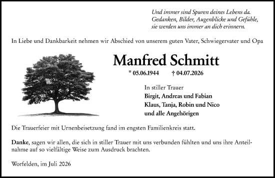 Traueranzeige von Manfred Schmitt von Groß-Gerauer Echo