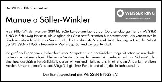 Traueranzeige von Manuela Söller-Winkler von Allgemeine Zeitung Mainz