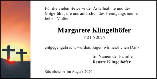 Traueranzeige von Margarete Klingelhöfer von Rüsselsheimer Echo