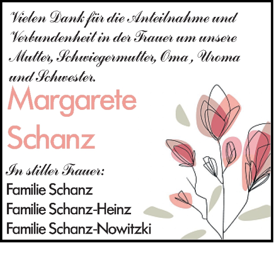 Traueranzeige von Margarete Schanz von Darmstädter Echo