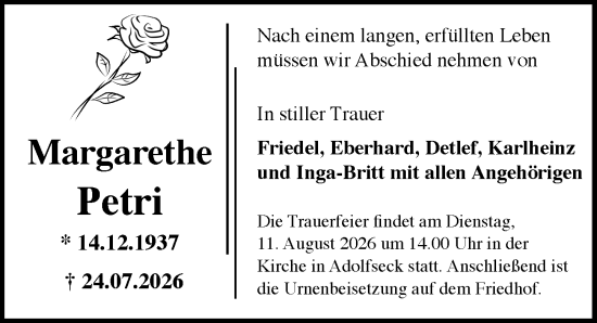 Traueranzeige von Margarethe Petri von Idsteiner Land/Untertaunus