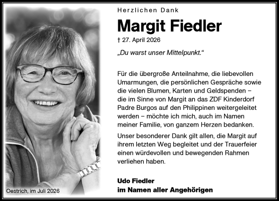 Traueranzeige von Margit Fiedler von Rheingau Kurier