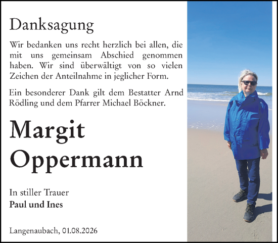 Traueranzeige von Margit Oppermann von Dill Block