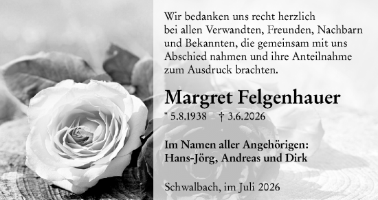 Traueranzeige von Margret Felgenhauer von Wetzlarer Neue Zeitung