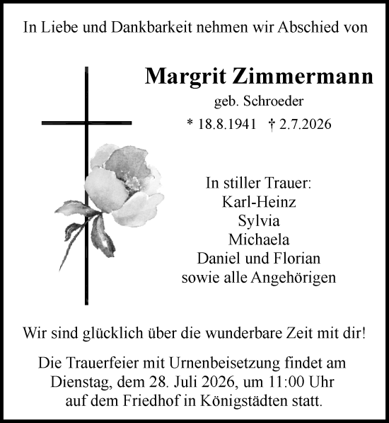 Traueranzeige von Margrit Zimmermann von Rüsselsheimer Echo