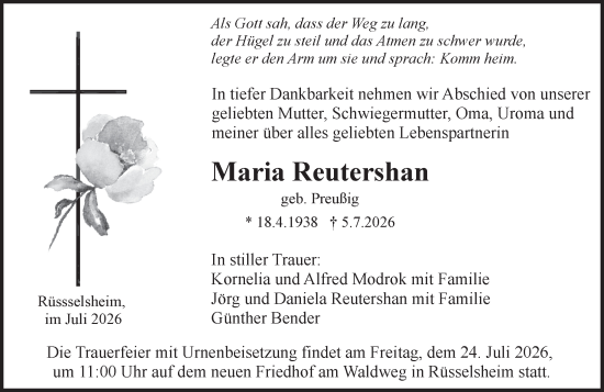 Traueranzeige von Maria Reutershan von Rüsselsheimer Echo