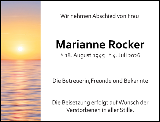Traueranzeige von Marianne Rocker von Allgemeine Zeitung Mainz