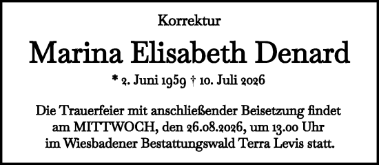 Traueranzeige von Marina Elisabeth Denard von Wiesbadener Kurier