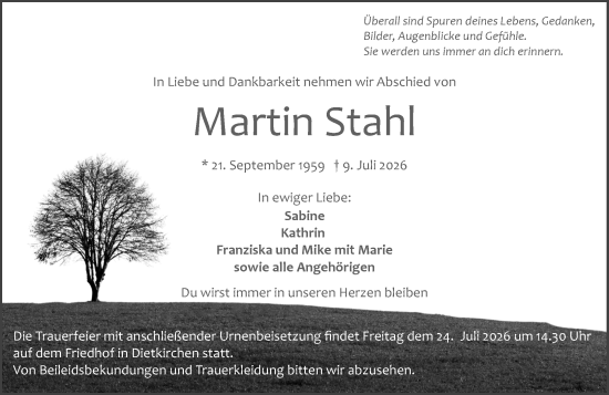 Traueranzeige von Martin Stahl von Nassauische Neue Presse