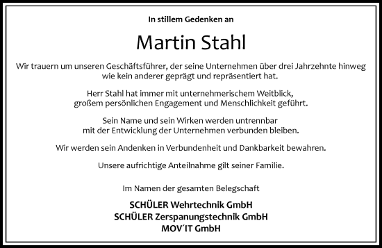 Traueranzeige von Martin Stahl von Nassauische Neue Presse