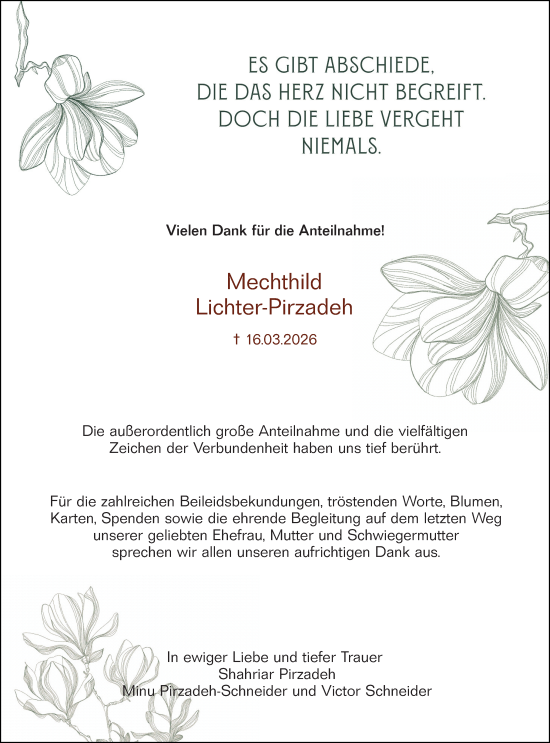 Traueranzeige von Mechthild Lichter-Pirzadeh von Wiesbadener Kurier