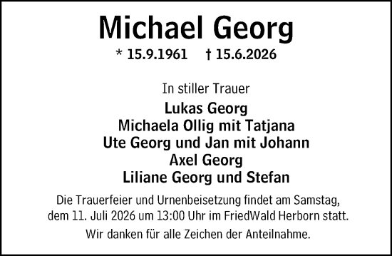 Traueranzeige von Michael Georg von Dill Block