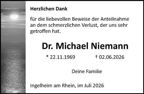 Traueranzeige von Michael Niemann von Allgemeine Zeitung Rheinhessen-Nahe