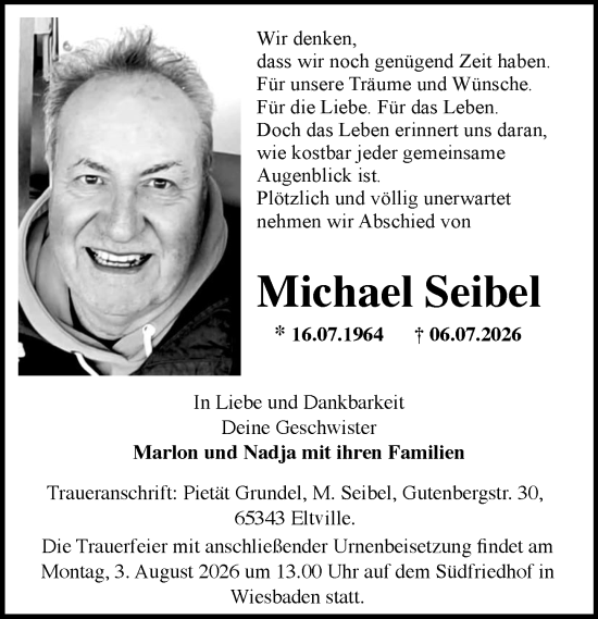 Traueranzeige von Michael Seibel von Wiesbadener Kurier