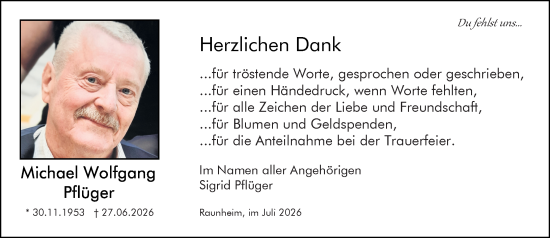 Traueranzeige von Michael Wolfgang Pflüger von Rüsselsheimer Echo