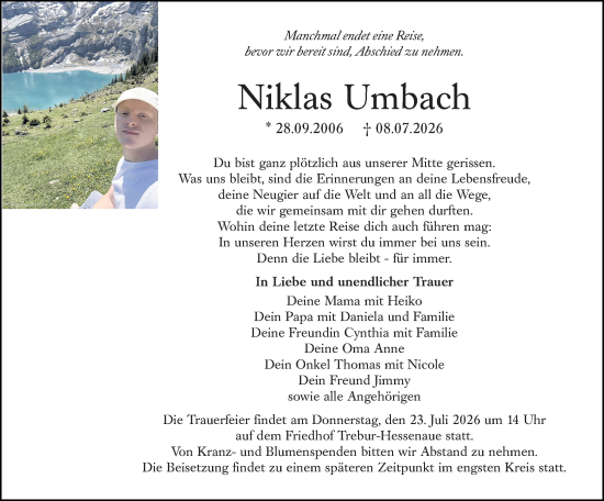 Traueranzeige von Niklas Umbach von Groß-Gerauer Echo
