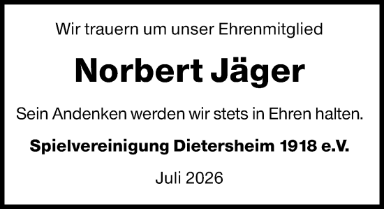 Traueranzeige von Norbert Jäger von Binger-/Ingelheimer Wochenblatt