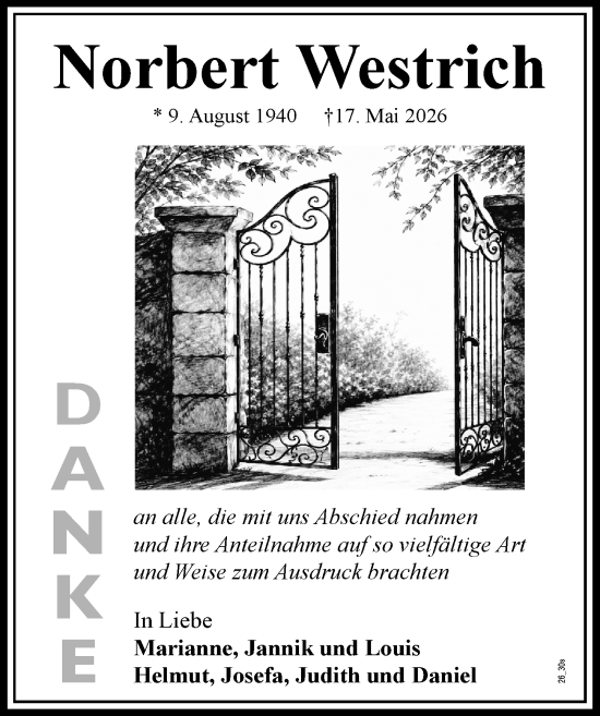 Traueranzeige von Norbert Westrich von Wormser Zeitung