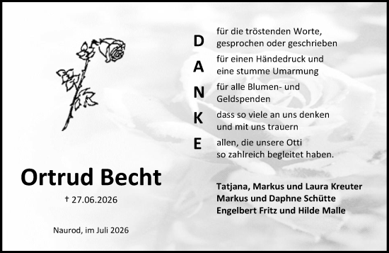 Traueranzeige von Ortrud Becht von Wiesbadener Kurier