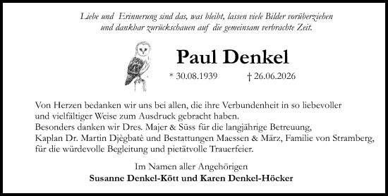 Traueranzeige von Paul Denkel von Allgemeine Zeitung Rheinhessen-Nahe