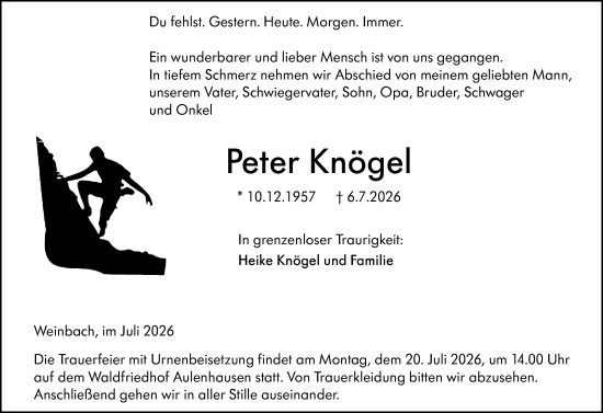 Traueranzeige von Peter Knögel von Weilburger Tageblatt