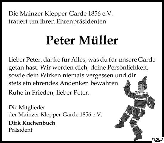Traueranzeige von Peter Müller von Allgemeine Zeitung Mainz