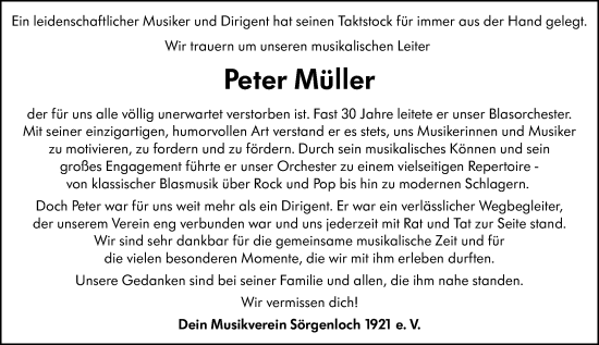 Traueranzeige von Peter Müller von Allgemeine Zeitung Mainz