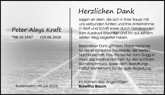 Traueranzeige von Peter Aloys Kraft von Allgemeine Zeitung Mainz