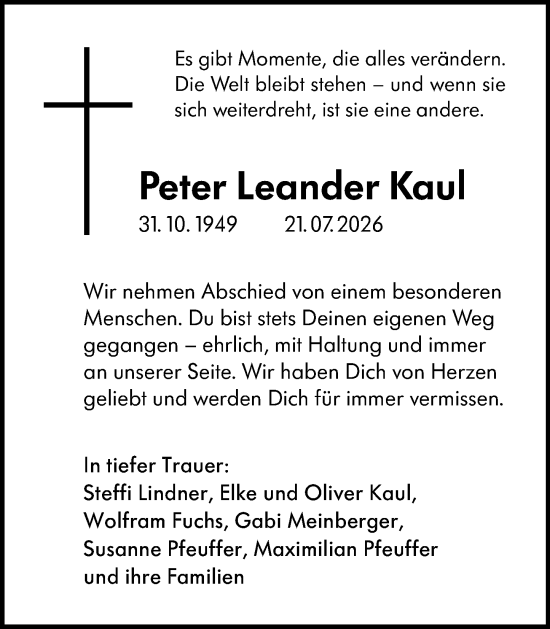 Traueranzeige von Peter Leander Kaul von Wiesbadener Kurier