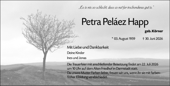 Traueranzeige von Petra Peláez Happ von Darmstädter Echo