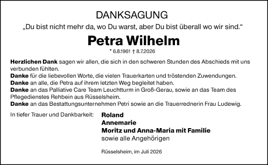 Traueranzeige von Petra Wilhelm von Rüsselsheimer Echo