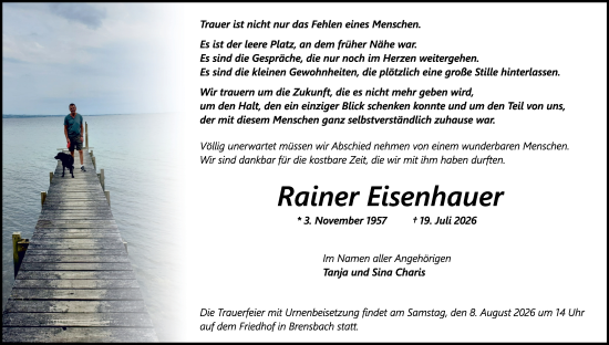 Traueranzeige von Rainer Eisenhauer von Odenwälder Echo