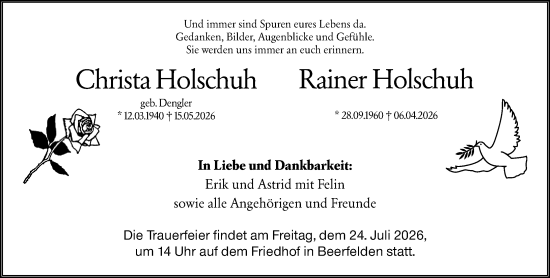 Traueranzeige von Rainer Holschuh von Odenwälder Echo