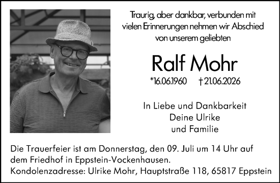 Traueranzeige von Ralf Mohr von Wiesbadener Kurier