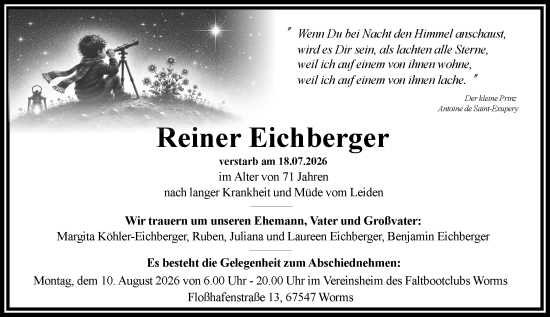 Traueranzeige von Reiner Eichberger von Wormser Zeitung