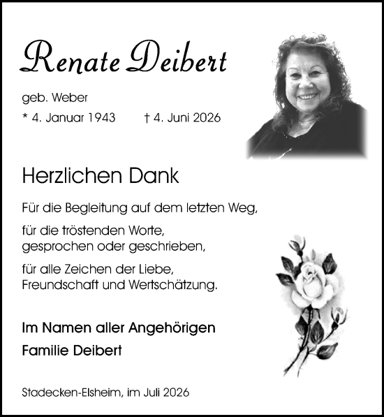 Traueranzeige von Renate Deibert von Allgemeine Zeitung Mainz