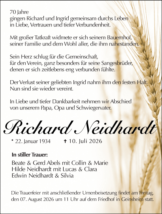 Traueranzeige von Richard Neidhardt von Groß-Gerauer Echo