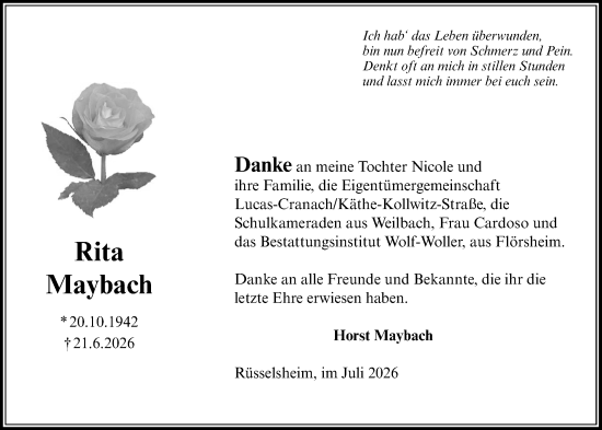 Traueranzeige von Rita Maybach von Rüsselsheimer Echo