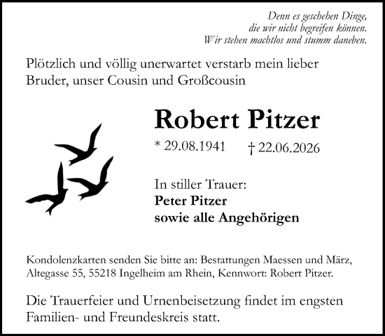 Traueranzeige von Robert Pitzer von Allgemeine Zeitung Rheinhessen-Nahe