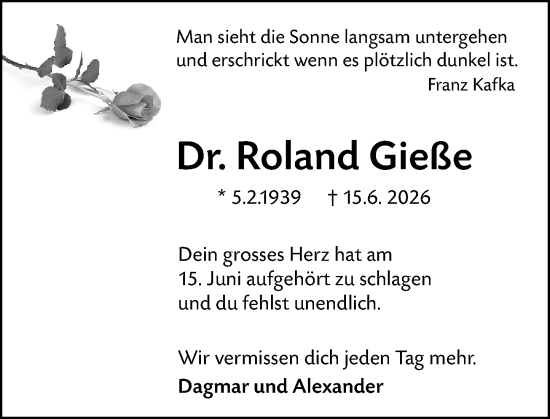 Traueranzeige von Roland Gieße von Wiesbadener Kurier