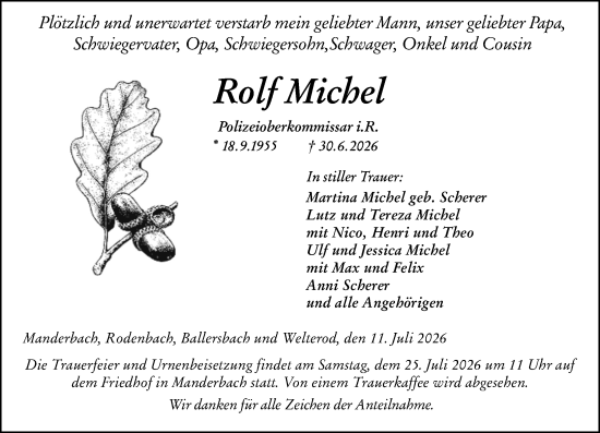 Traueranzeige von Rolf Michel von Dill Block