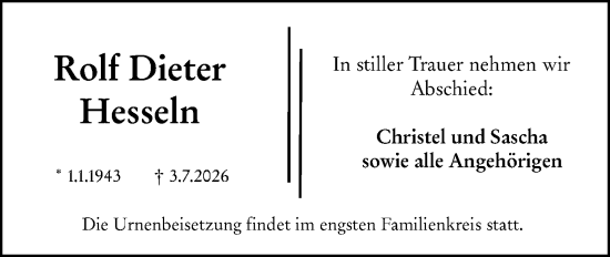 Traueranzeige von Rolf Dieter Hesseln von Darmstädter Echo