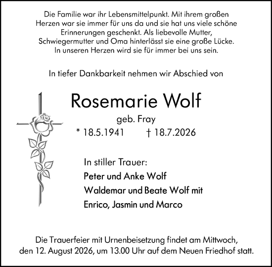 Traueranzeige von Rosemarie Wolf von Hochheimer Zeitung