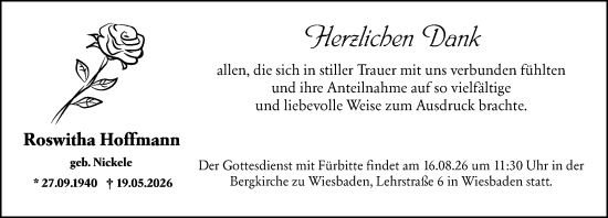Traueranzeige von Roswitha Hoffmann von Wiesbadener Kurier