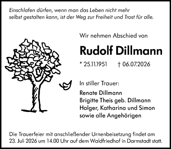 Traueranzeige von Rudolf Dillmann von Darmstädter Echo