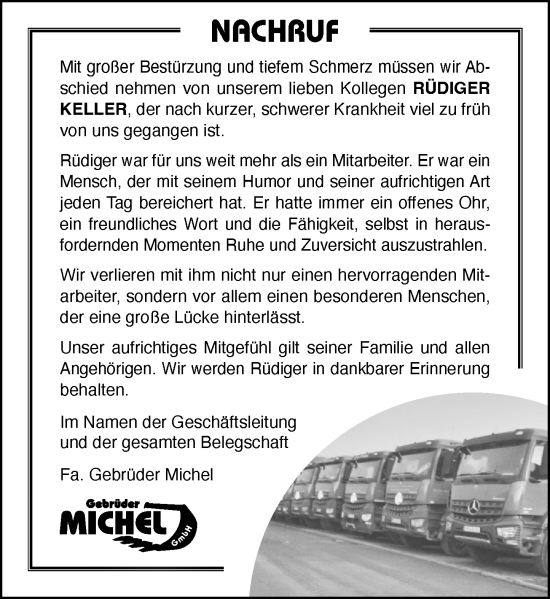 Traueranzeige von Rüdiger Keller von Hinterländer Anzeiger