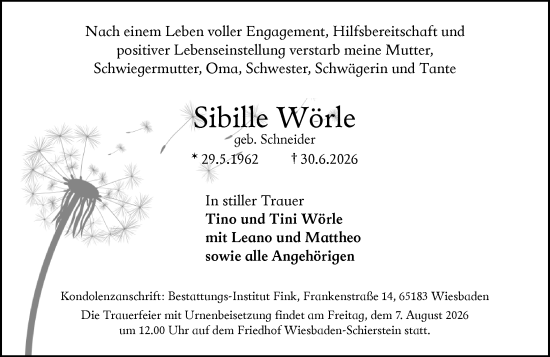 Traueranzeige von Sibille Wörle von Allgemeine Zeitung Rheinhessen-Nahe