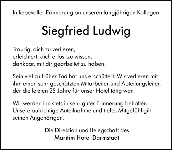 Traueranzeige von Siegfried Ludwig von Darmstädter Echo